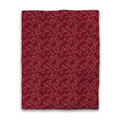 Burgundy Red Cotton Sateen Duvet Cover, Beige Hand-painted Vine Print, CSDU-1285-182, Twin - 178 x 229 cm / 70 x 90 inches