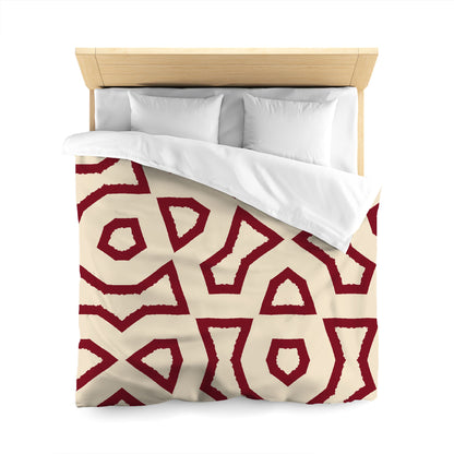 Beige Cotton Sateen Duvet Cover, Bold Burgundy Red Graphic, CSDU-1285-391, Queen - 229 x 229 cm / 90 x 90 inches