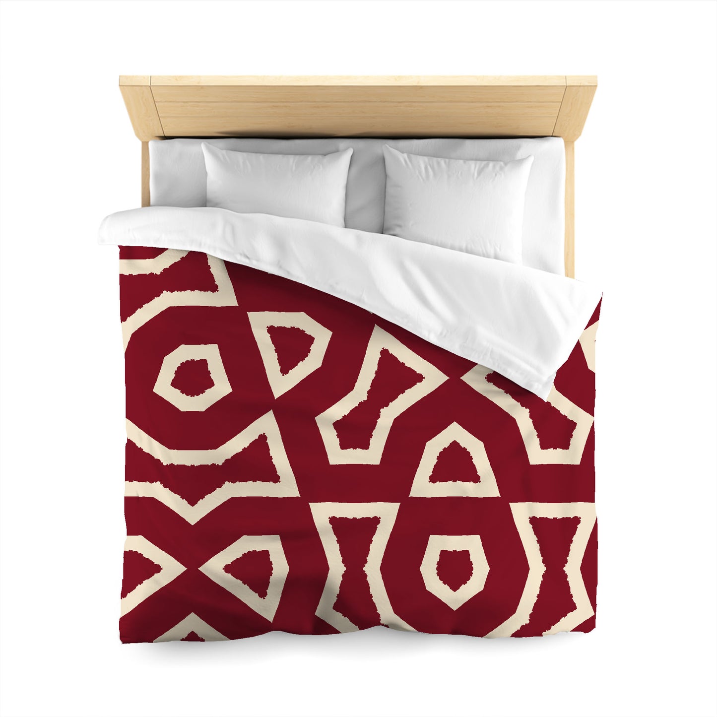 Burgundy Red Cotton Sateen Duvet Cover, Bold Beige Graphic, CSDU-1285-392, Queen - 229 x 229 cm / 90 x 90 inches