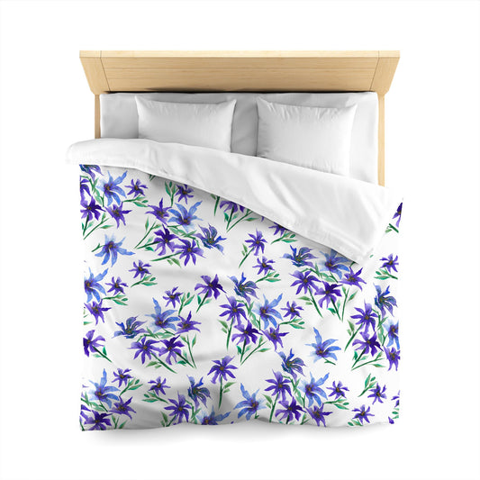 Off-White Cotton Sateen Duvet Cover, Large Purple Floral Print, CSDU-1304, Queen - 229 x 229 cm / 90 x 90 inches