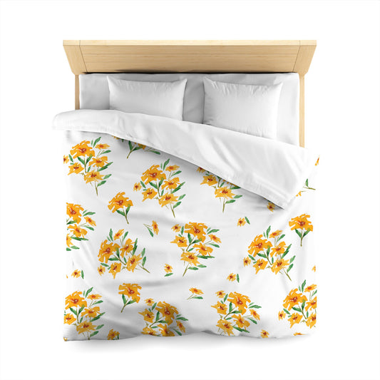 Off-White Cotton Sateen Duvet Cover, Large Yellow-Orange Floral Print, CSDU-1314, Queen - 229 x 229 cm / 90 x 90 inches