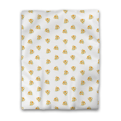 Off-White Cotton Sateen Duvet Cover, Medium Yellow-Orange Floral Pattern, CSDU-1315, Twin - 178 x 229 cm / 70 x 90 inches