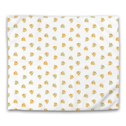 Off-White Cotton Sateen Duvet Cover, Medium Yellow-Orange Floral Pattern, CSDU-1315, King - 269 x  234 cm / 106 x 92 inches