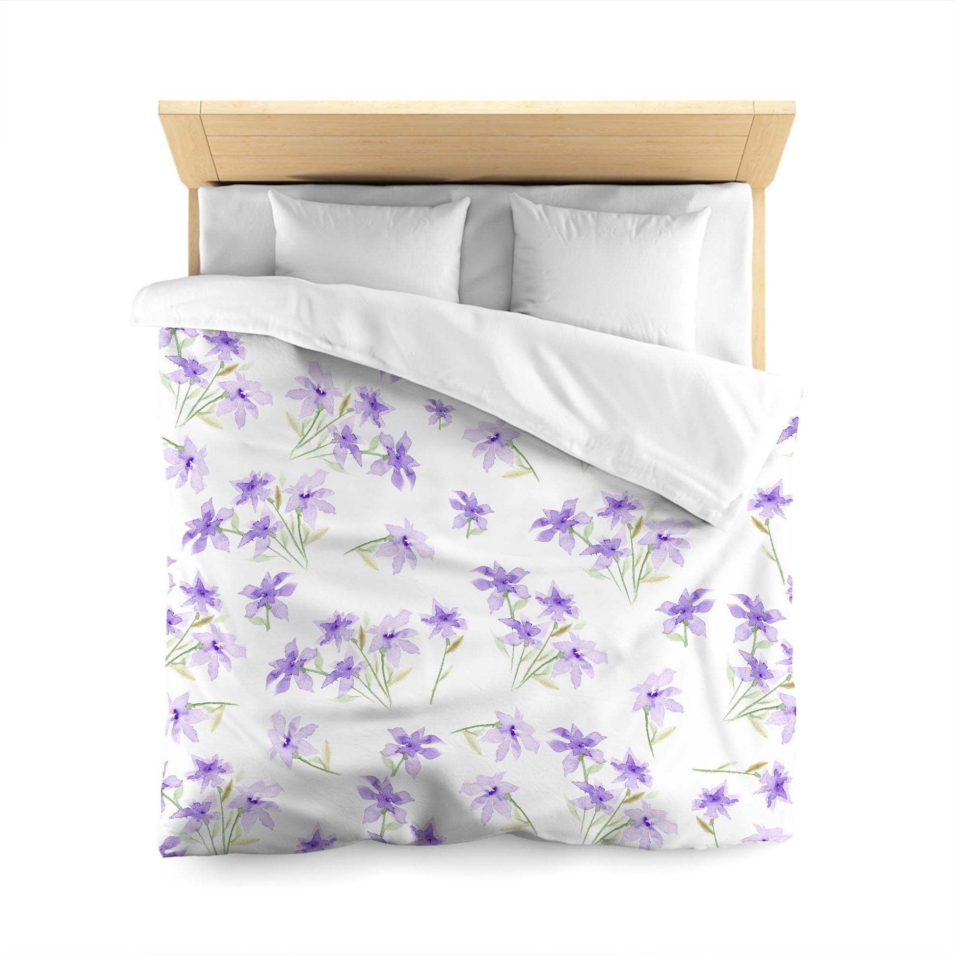 Off-White Cotton Sateen Duvet Cover, Large Purple Floral Print, CSDU-1324, Queen - 229 x 229 cm / 90 x 90 inches