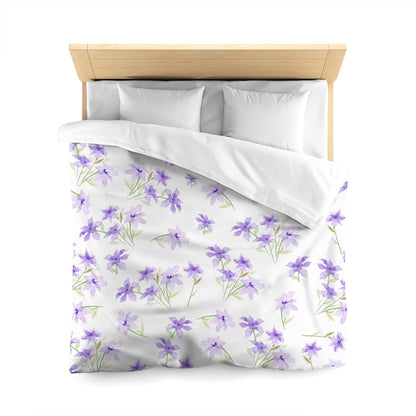 Off-White Cotton Sateen Duvet Cover, Large Purple Floral Print, CSDU-1324, Queen - 229 x 229 cm / 90 x 90 inches