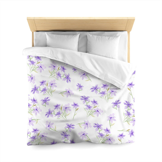 Off-White Cotton Sateen Duvet Cover, Large Purple Floral Print, CSDU-1324, Queen - 229 x 229 cm / 90 x 90 inches