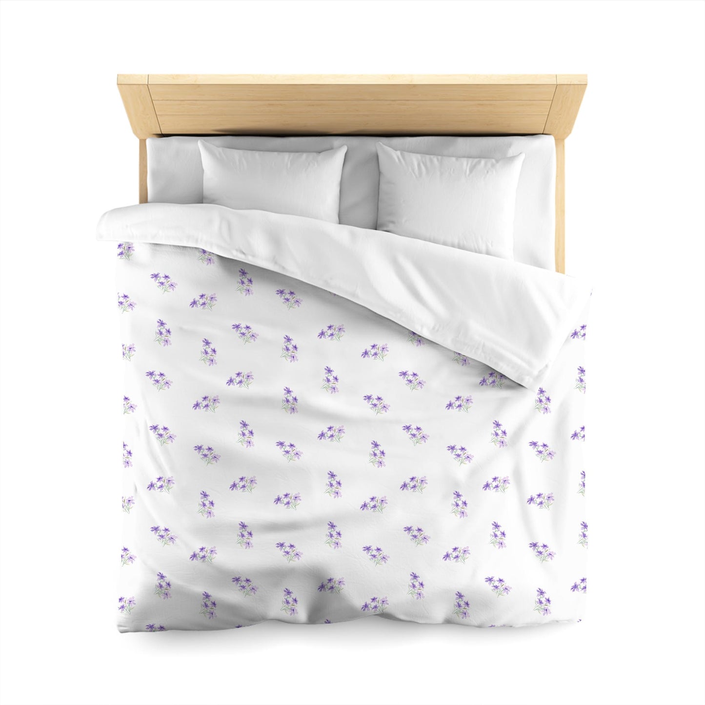 Off-White Cotton Sateen Duvet Cover, Medium Purple Floral Pattern, CSDU-1325, Queen - 229 x 229 cm / 90 x 90 inches