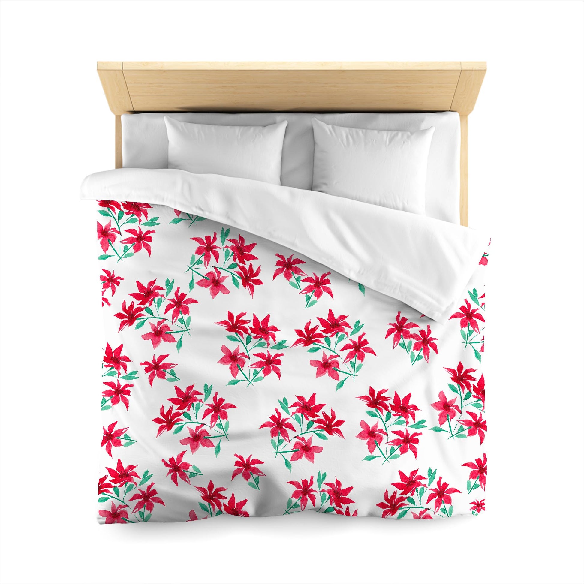 Off-White Cotton Sateen Duvet Cover, Large Red Floral Print, CSDU-1334, Queen - 229 x 229 cm / 90 x 90 inches