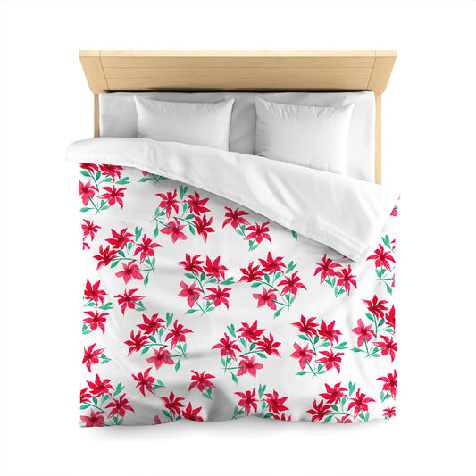 Off-White Cotton Sateen Duvet Cover, Large Red Floral Print, CSDU-1334, Queen - 229 x 229 cm / 90 x 90 inches