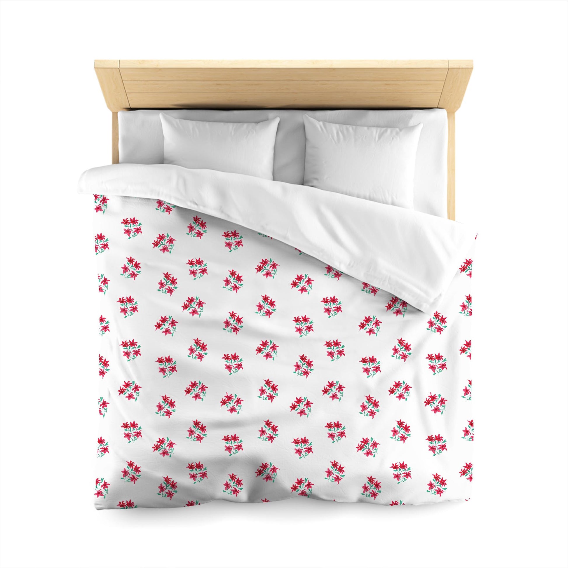 Off-White Cotton Sateen Duvet Cover, Medium Red Floral Pattern, CSDU-1335, Queen - 229 x 229 cm / 90 x 90 inches