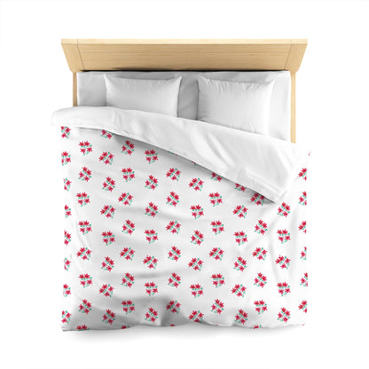 Off-White Cotton Sateen Duvet Cover, Medium Red Floral Pattern, CSDU-1335, Queen - 229 x 229 cm / 90 x 90 inches