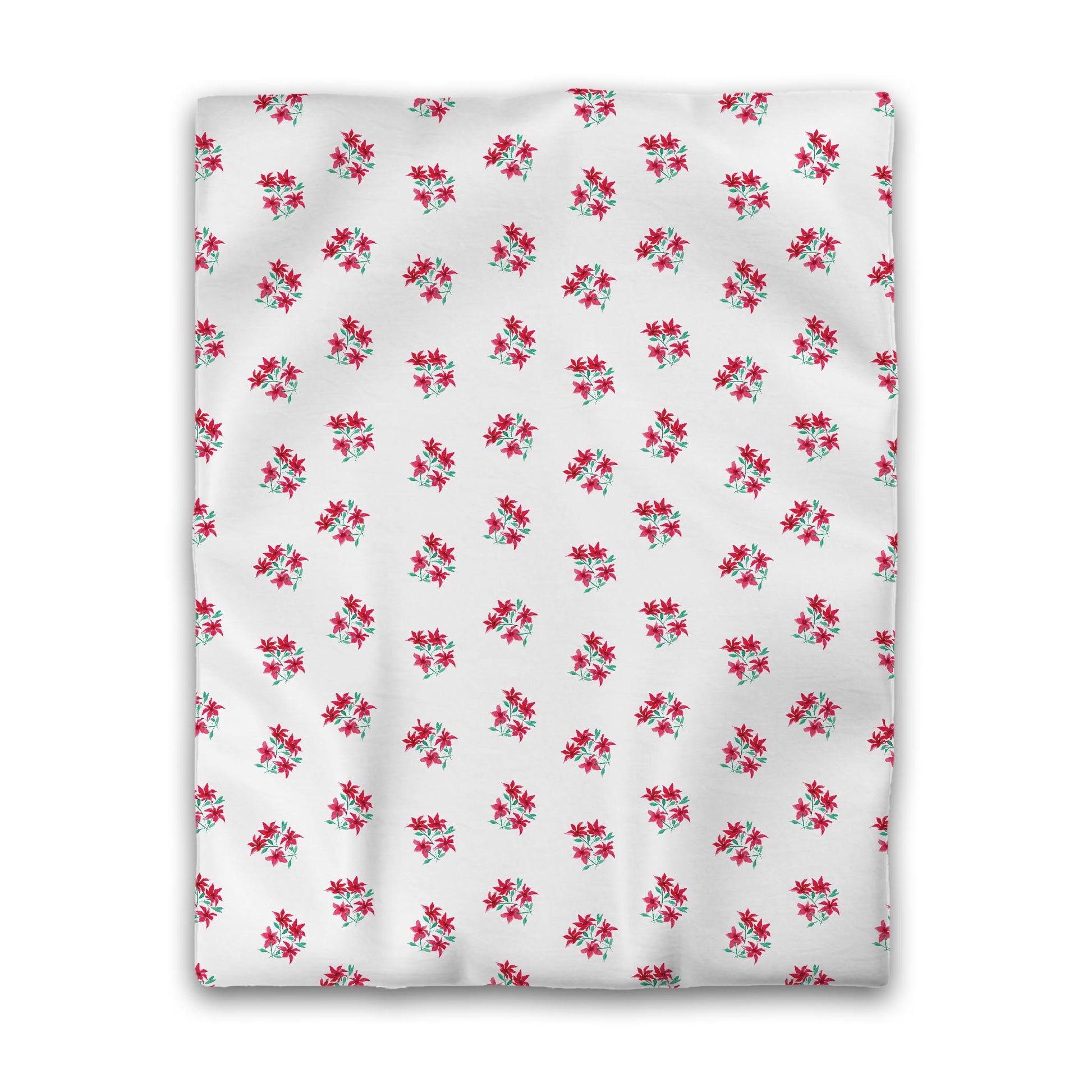 Off-White Cotton Sateen Duvet Cover, Medium Red Floral Pattern, CSDU-1335, Twin - 178 x 229 cm / 70 x 90 inches