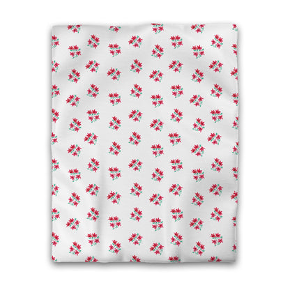 Off-White Cotton Sateen Duvet Cover, Medium Red Floral Pattern, CSDU-1335, Twin - 178 x 229 cm / 70 x 90 inches