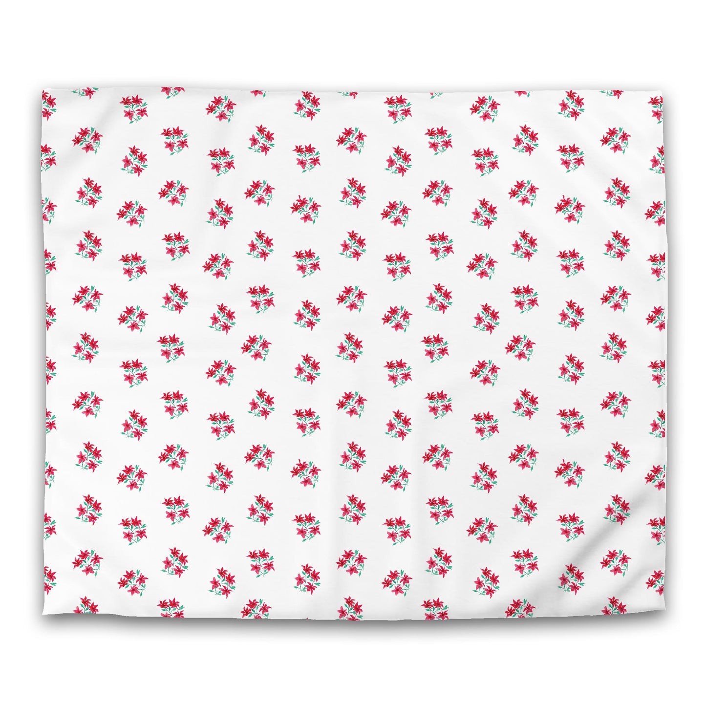 Off-White Cotton Sateen Duvet Cover, Medium Red Floral Pattern, CSDU-1335, King - 269 x  234 cm / 106 x 92 inches