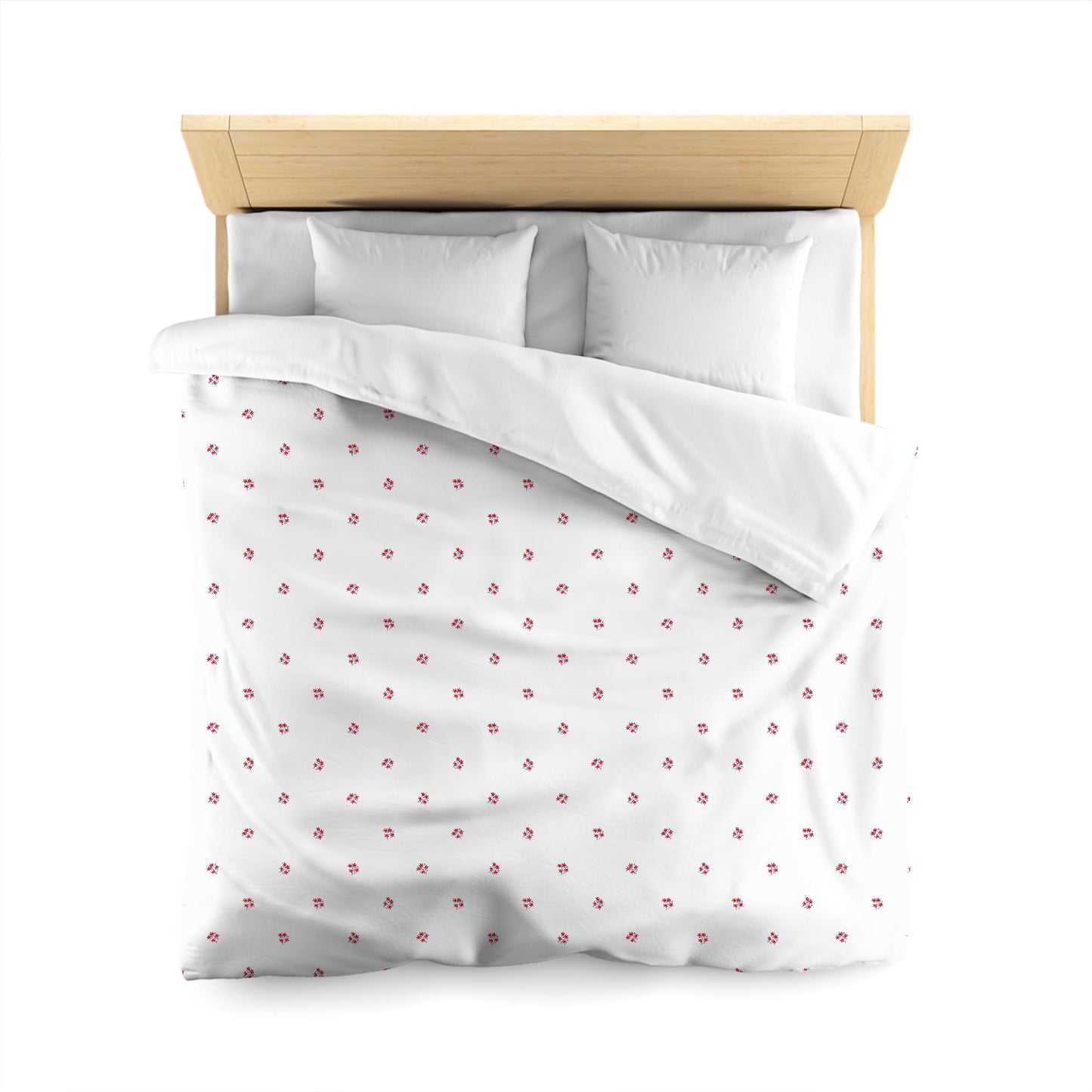 Off-White Cotton Sateen Duvet Cover, Small Red Floral Pattern, CSDU-1336, Queen - 229 x 229 cm / 90 x 90 inches