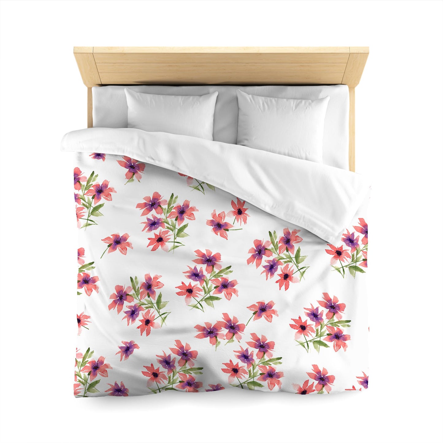 Off-White Cotton Sateen Duvet Cover, Large Pink Floral Print, CSDU-1344, Queen - 229 x 229 cm / 90 x 90 inches