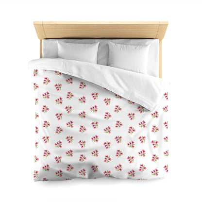 Off-White Cotton Sateen Duvet Cover, Medium Pink Floral Pattern, CSDU-1345, Queen - 229 x 229 cm / 90 x 90 inches