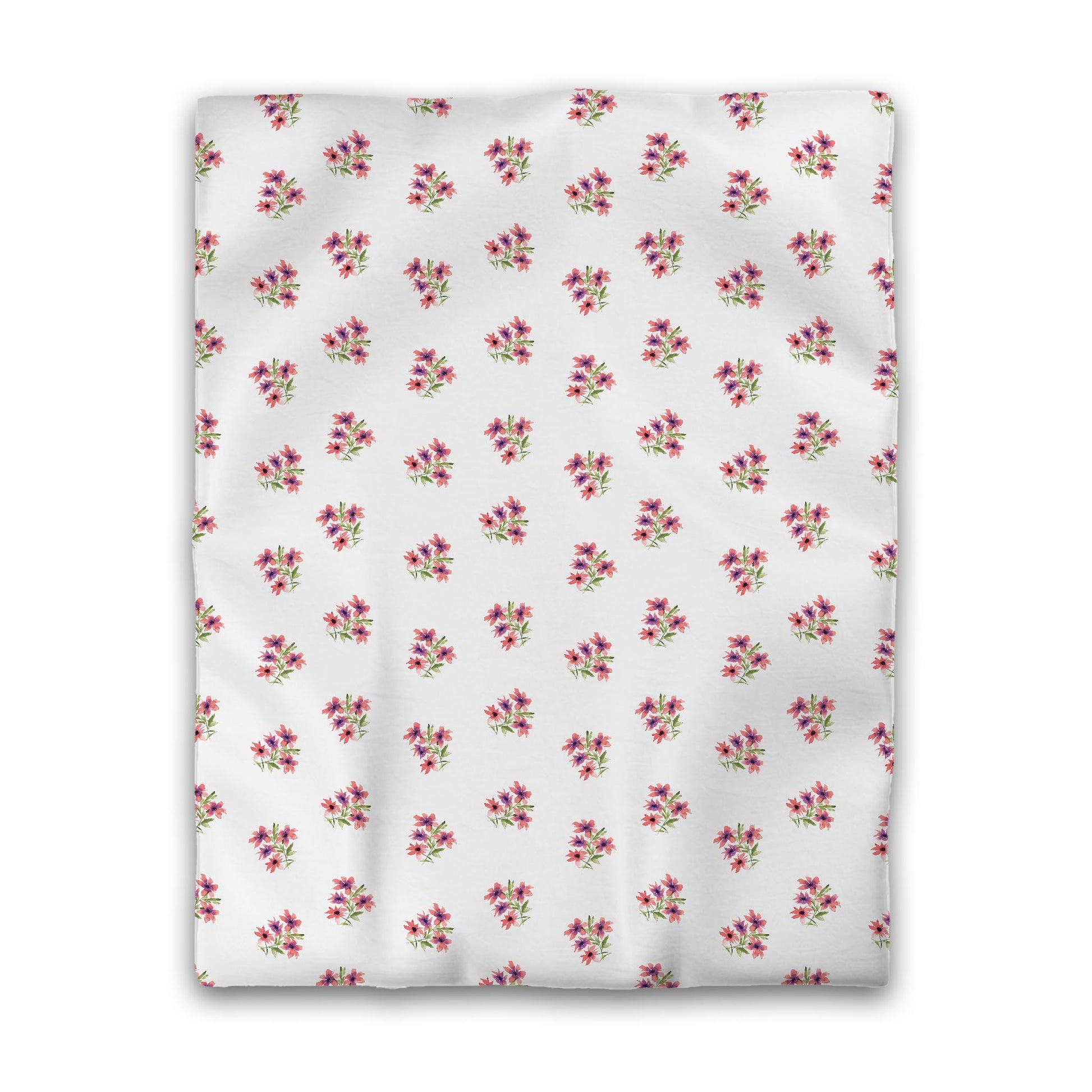Off-White Cotton Sateen Duvet Cover, Medium Pink Floral Pattern, CSDU-1345, Twin - 178 x 229 cm / 70 x 90 inches