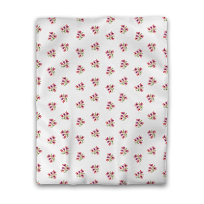Off-White Cotton Sateen Duvet Cover, Medium Pink Floral Pattern, CSDU-1345, Twin - 178 x 229 cm / 70 x 90 inches