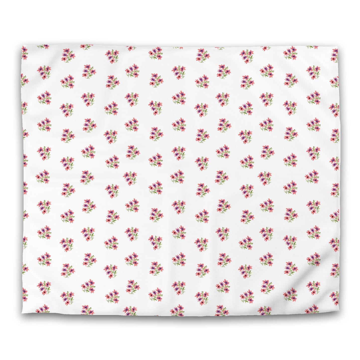 Off-White Cotton Sateen Duvet Cover, Medium Pink Floral Pattern, CSDU-1345, King - 269 x  234 cm / 106 x 92 inches