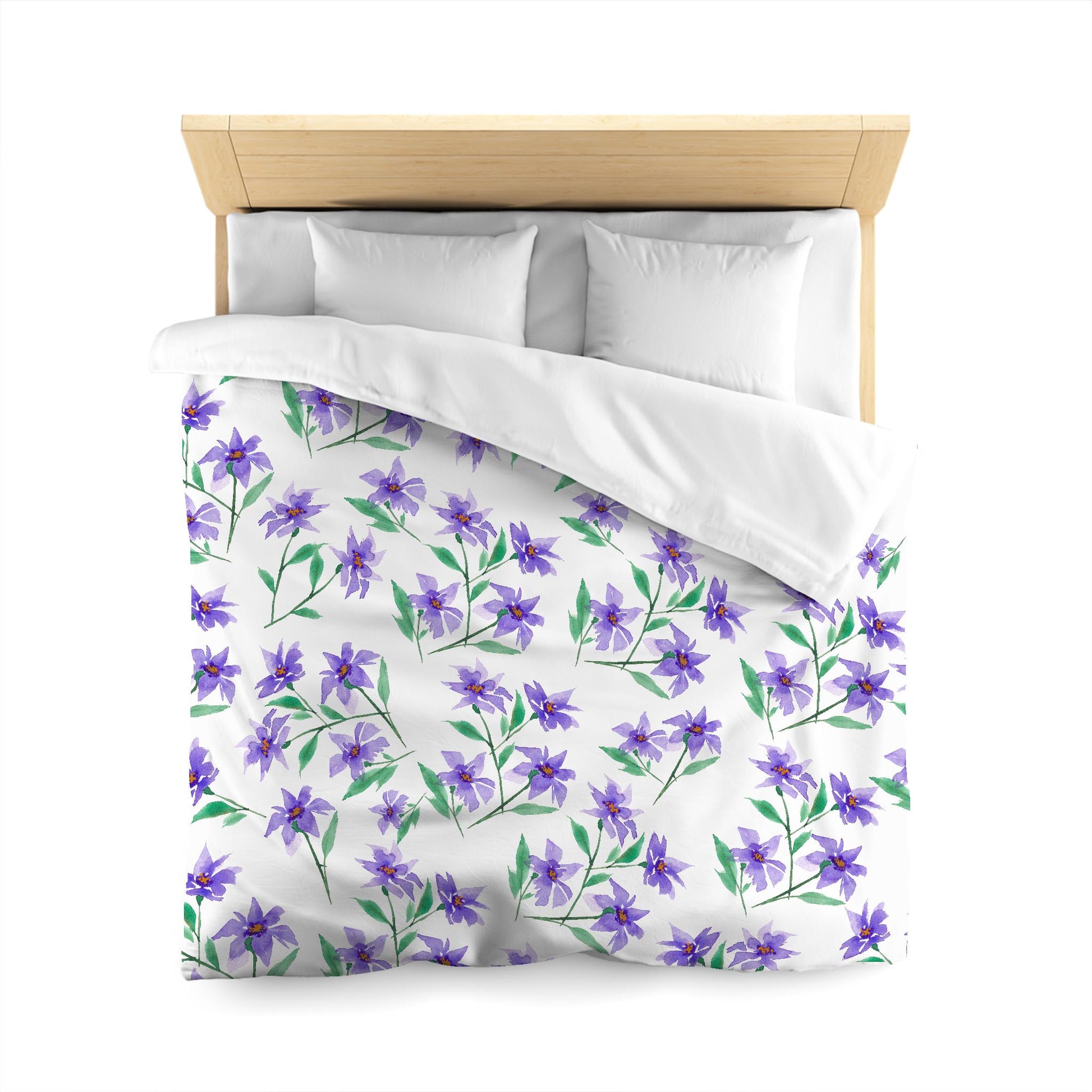Off-White Cotton Sateen Duvet Cover, Large Purple Floral Print, CSDU-1354, Queen - 229 x 229 cm / 90 x 90 inches