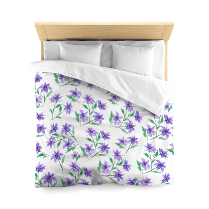 Off-White Cotton Sateen Duvet Cover, Large Purple Floral Print, CSDU-1354, Queen - 229 x 229 cm / 90 x 90 inches