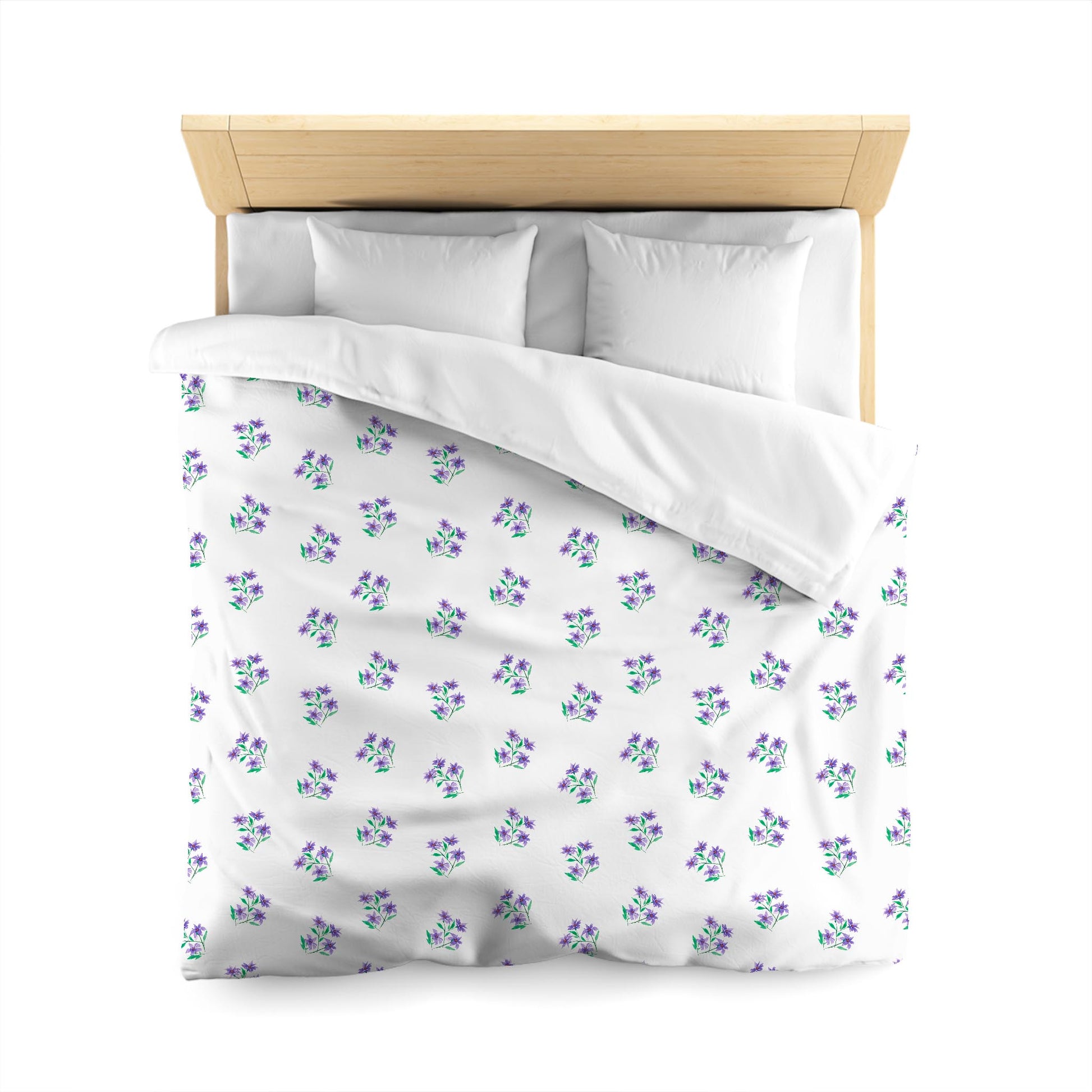 Off-White Cotton Sateen Duvet Cover, Medium Purple Floral Pattern, CSDU-1355, Queen - 229 x 229 cm / 90 x 90 inches
