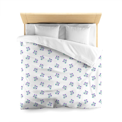 Off-White Cotton Sateen Duvet Cover, Medium Purple Floral Pattern, CSDU-1355, Queen - 229 x 229 cm / 90 x 90 inches