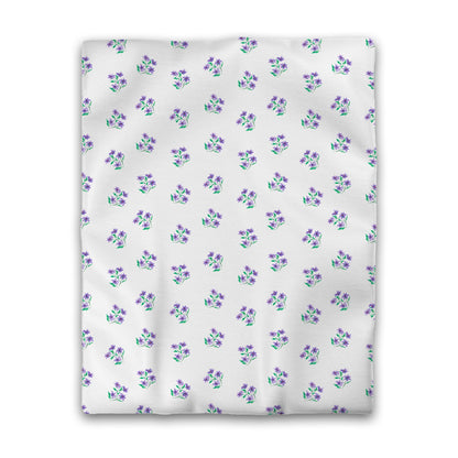Off-White Cotton Sateen Duvet Cover, Medium Purple Floral Pattern, CSDU-1355, Twin - 178 x 229 cm / 70 x 90 inches