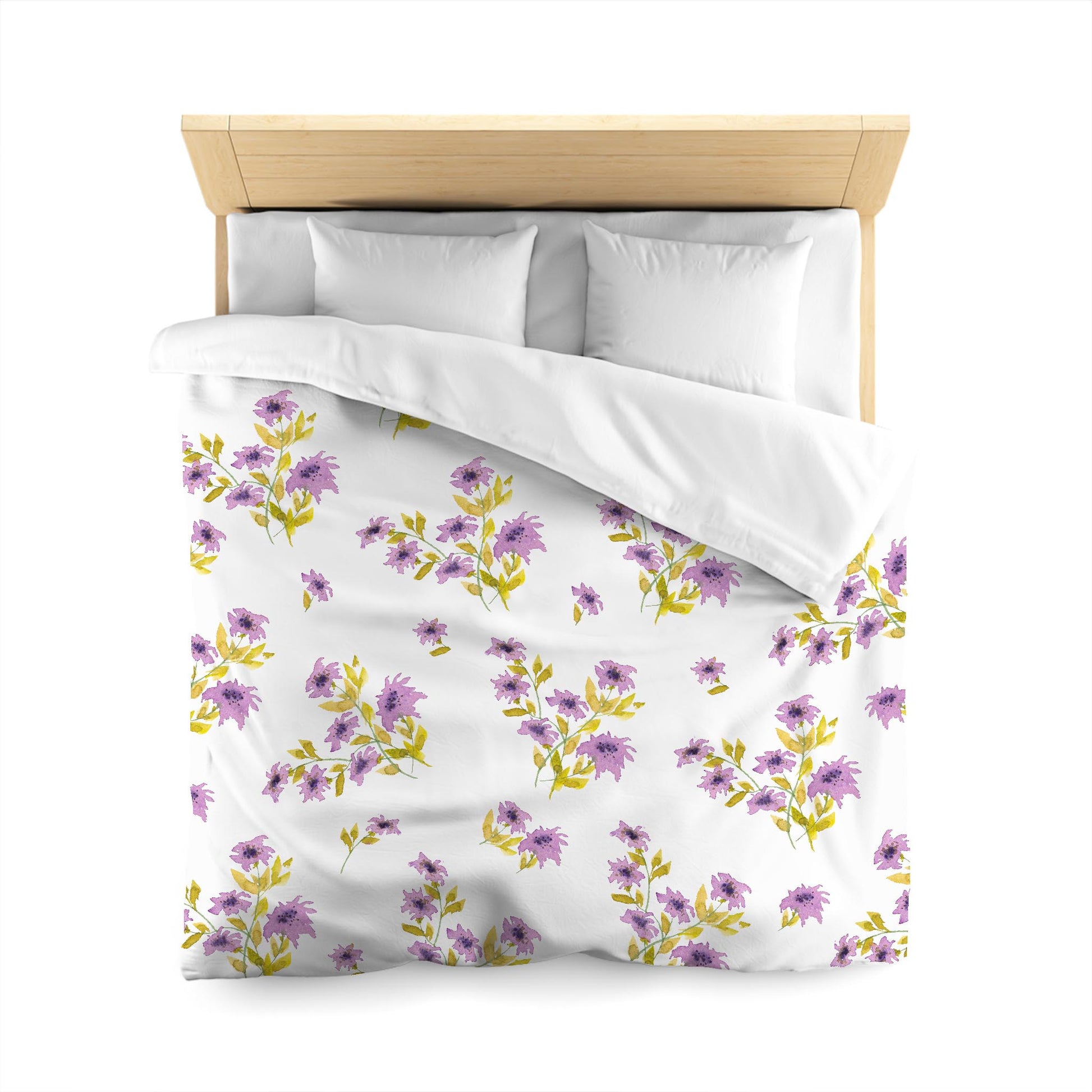 Off-White Cotton Sateen Duvet Cover, Large Mauve Floral Print, CSDU-1364, Queen - 229 x 229 cm / 90 x 90 inches