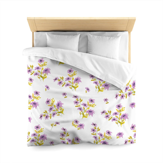 Off-White Cotton Sateen Duvet Cover, Large Mauve Floral Print, CSDU-1364, Queen - 229 x 229 cm / 90 x 90 inches