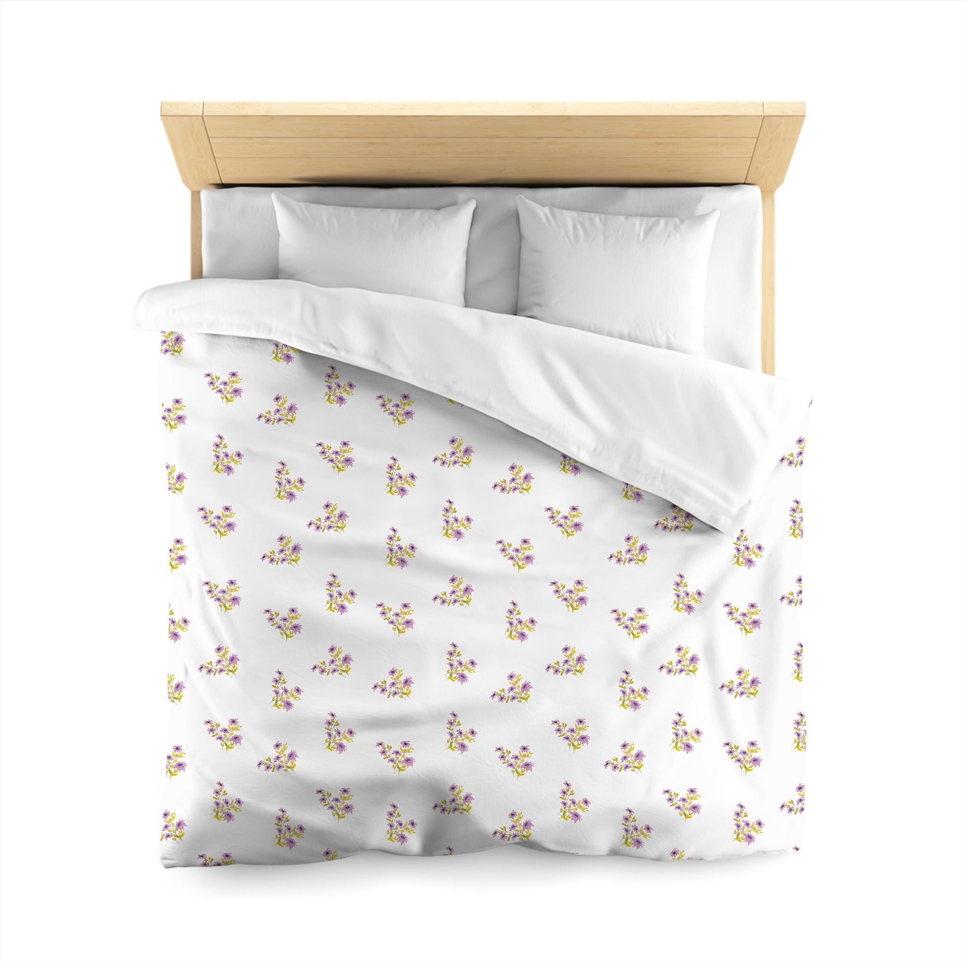 Off-White Cotton Sateen Duvet Cover, Medium Mauve Floral Pattern, CSDU-1365, Queen - 229 x 229 cm / 90 x 90 inches
