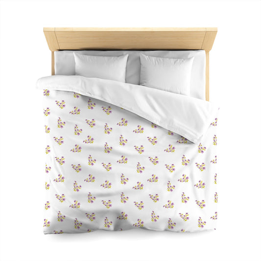 Off-White Cotton Sateen Duvet Cover, Medium Mauve Floral Pattern, CSDU-1365, Queen - 229 x 229 cm / 90 x 90 inches