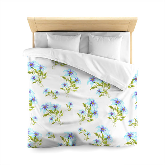 Off-White Cotton Sateen Duvet Cover, Large Blue Floral Print, CSDU-1374, Queen - 229 x 229 cm / 90 x 90 inches