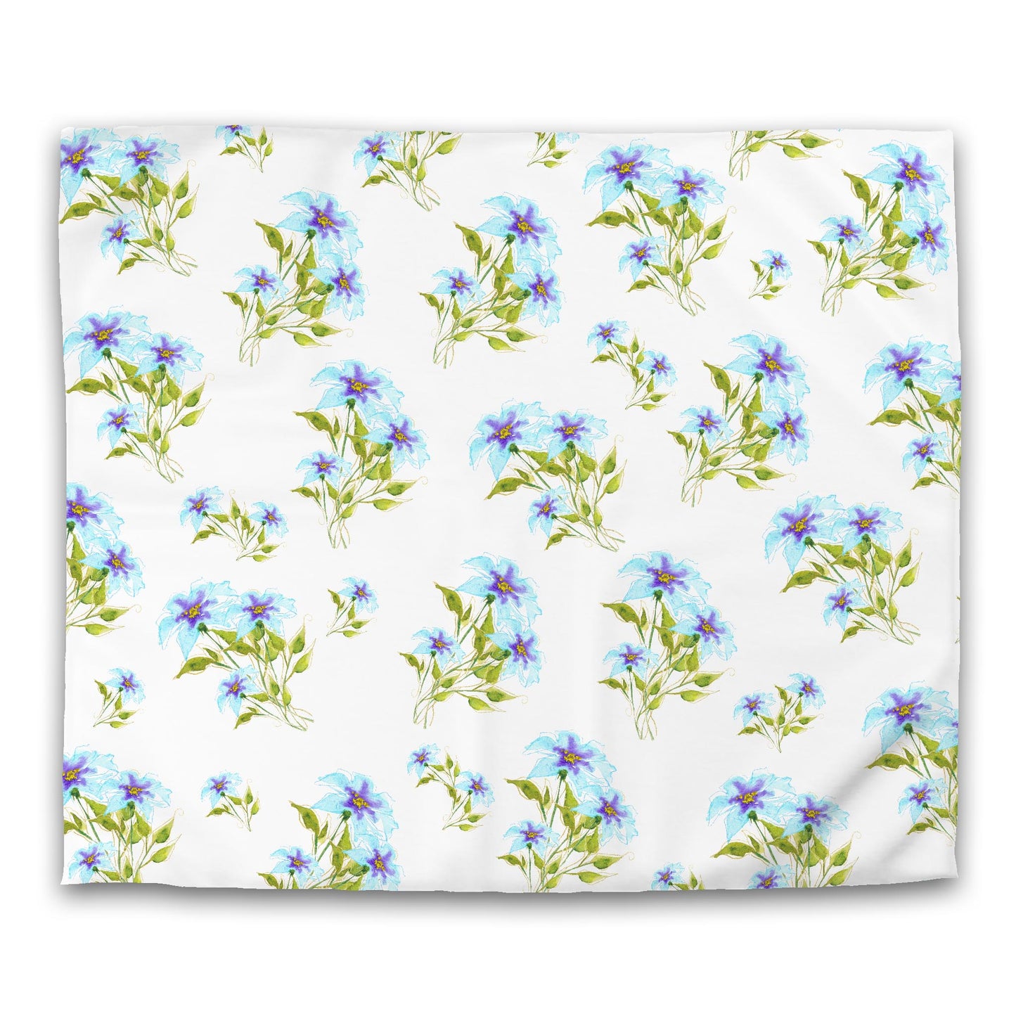 Off-White Cotton Sateen Duvet Cover, Large Blue Floral Print, CSDU-1374, King - 269 x  234 cm / 106 x 92 inches