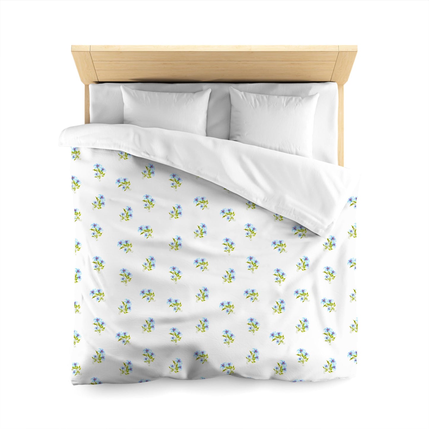 Off-White Cotton Sateen Duvet Cover, Medium Blue Floral Pattern, CSDU-1375, Queen - 229 x 229 cm / 90 x 90 inches