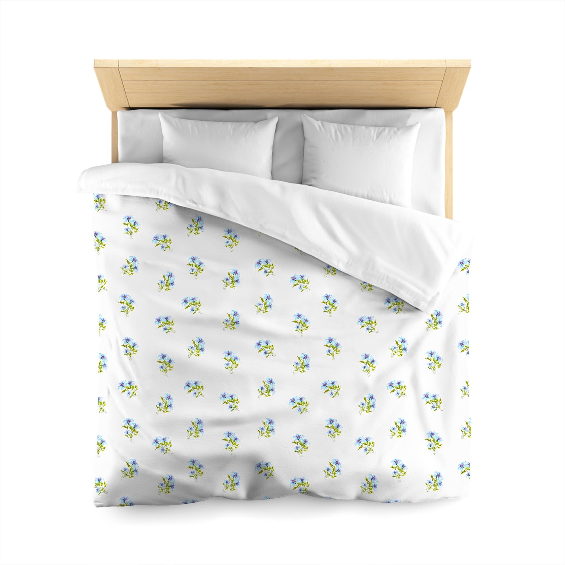Off-White Cotton Sateen Duvet Cover, Medium Blue Floral Pattern, CSDU-1375, Queen - 229 x 229 cm / 90 x 90 inches