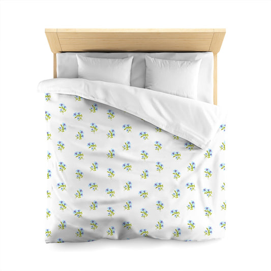 Off-White Cotton Sateen Duvet Cover, Medium Blue Floral Pattern, CSDU-1375, Queen - 229 x 229 cm / 90 x 90 inches