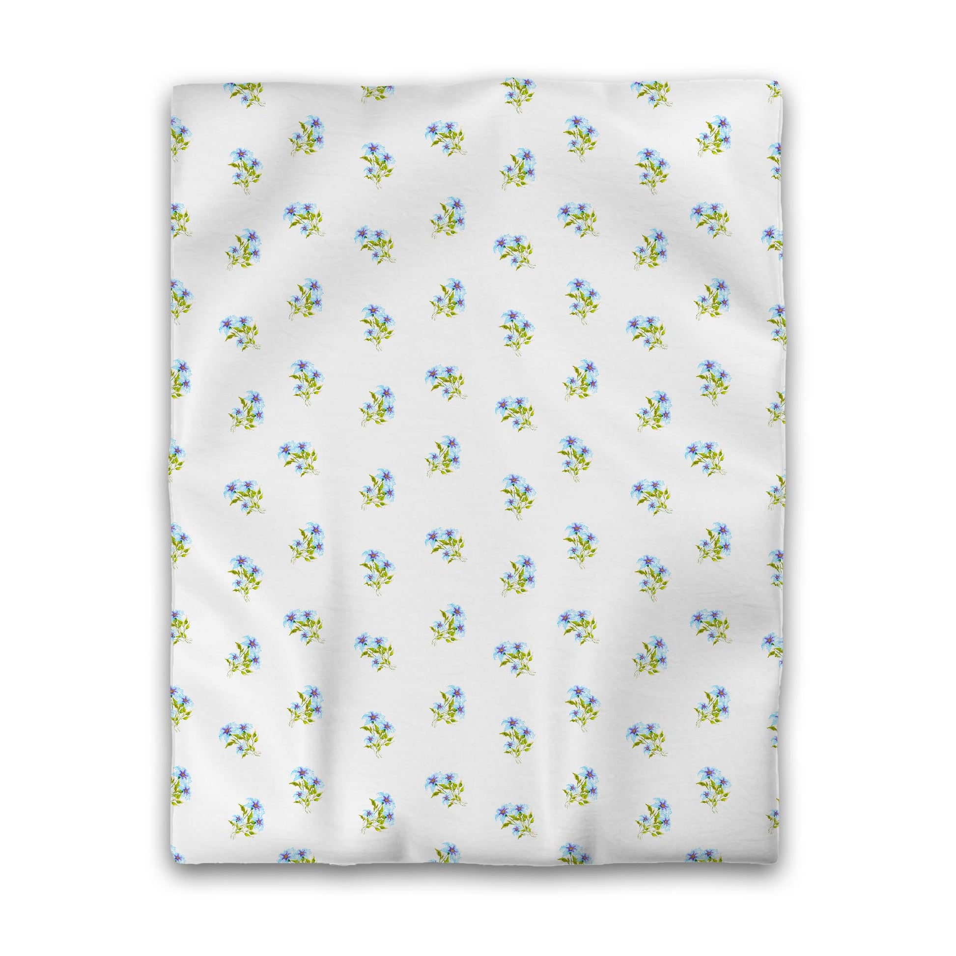 Off-White Cotton Sateen Duvet Cover, Medium Blue Floral Pattern, CSDU-1375, Twin - 178 x 229 cm / 70 x 90 inches