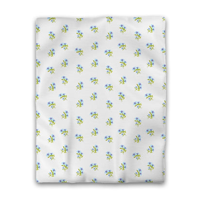 Off-White Cotton Sateen Duvet Cover, Medium Blue Floral Pattern, CSDU-1375, Twin - 178 x 229 cm / 70 x 90 inches