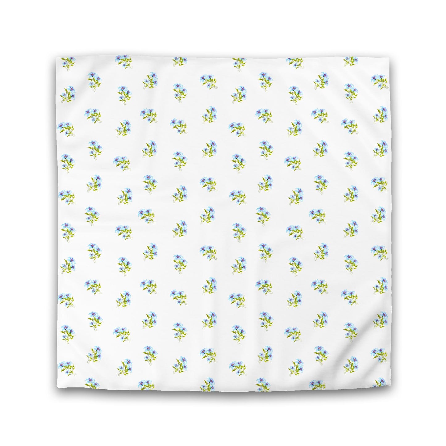 Off-White Cotton Sateen Duvet Cover, Medium Blue Floral Pattern | CSDU-1375