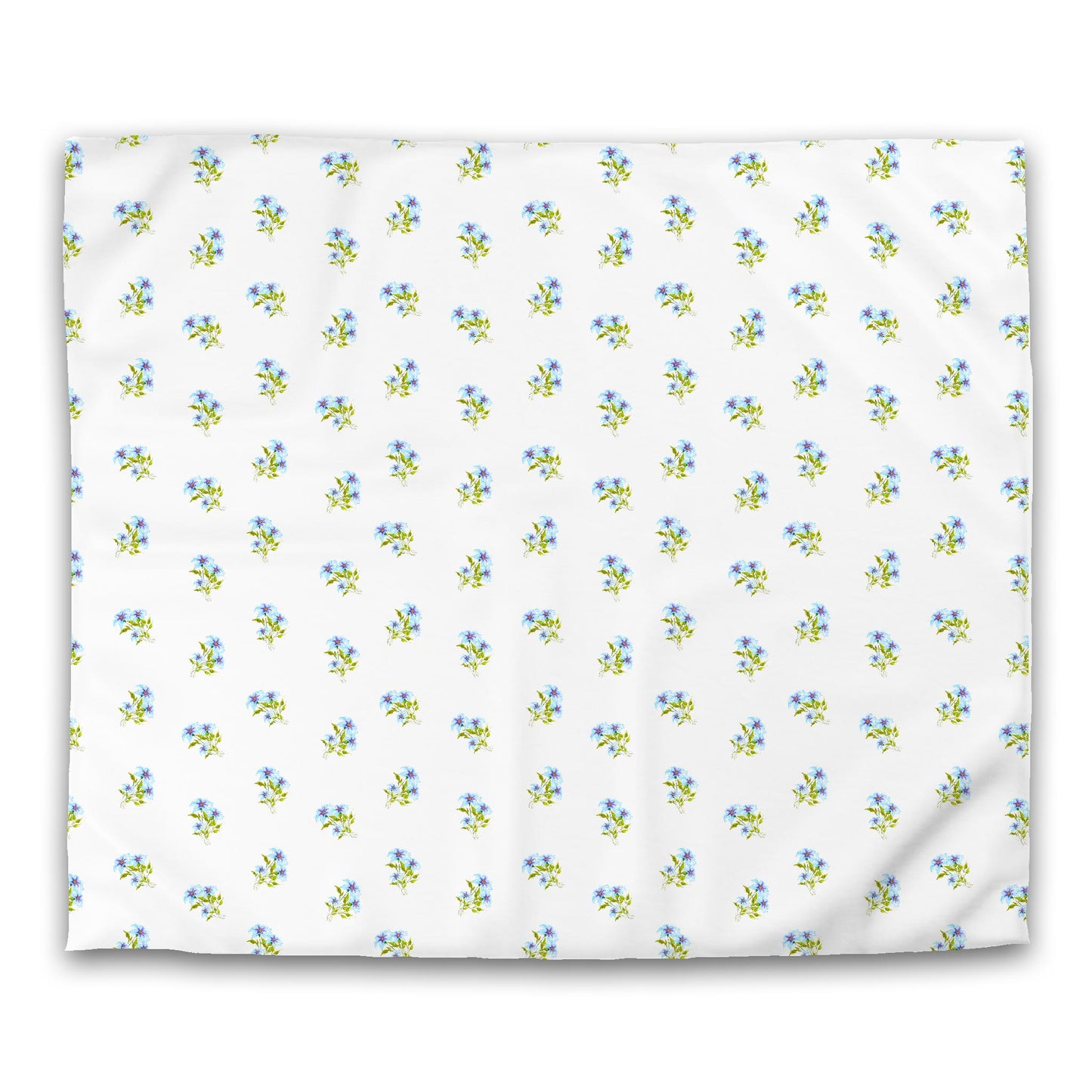 Off-White Cotton Sateen Duvet Cover, Medium Blue Floral Pattern, CSDU-1375, King - 269 x  234 cm / 106 x 92 inches