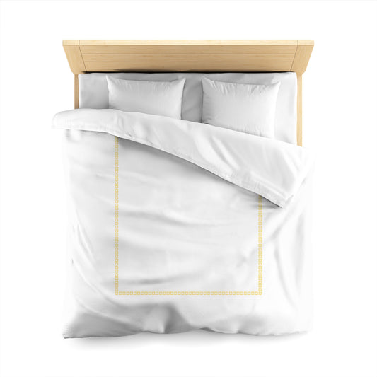 Off-white Cotton Sateen Duvet Cover, Yellow Repeating Square Motif Print, Classic Border, CSDU-1381-121, Queen - 229 x 229 cm / 90 x 90 inches