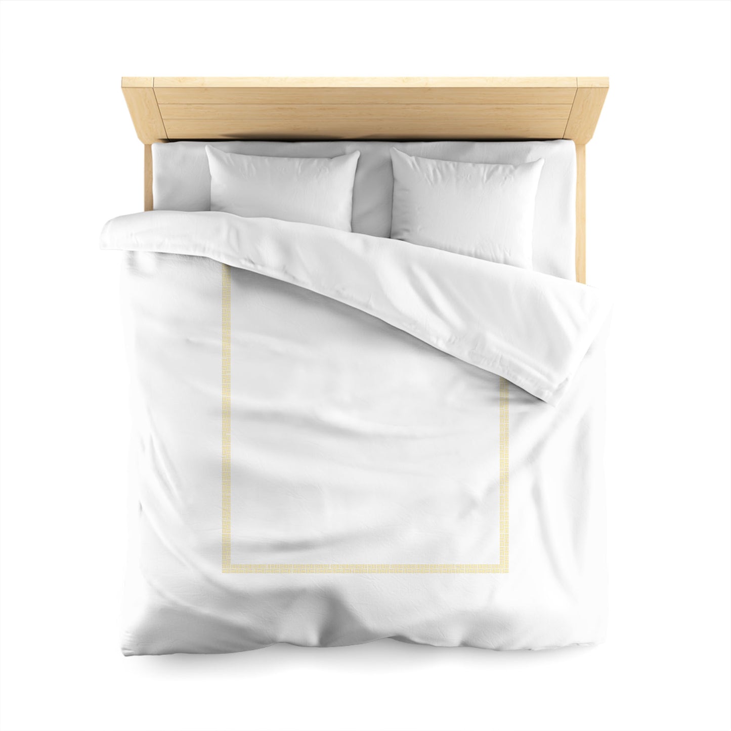 Off-white Cotton Sateen Duvet Cover, Yellow Double Weave Motif Print, Classic Border, CSDU-1381-143, Queen - 229 x 229 cm / 90 x 90 inches