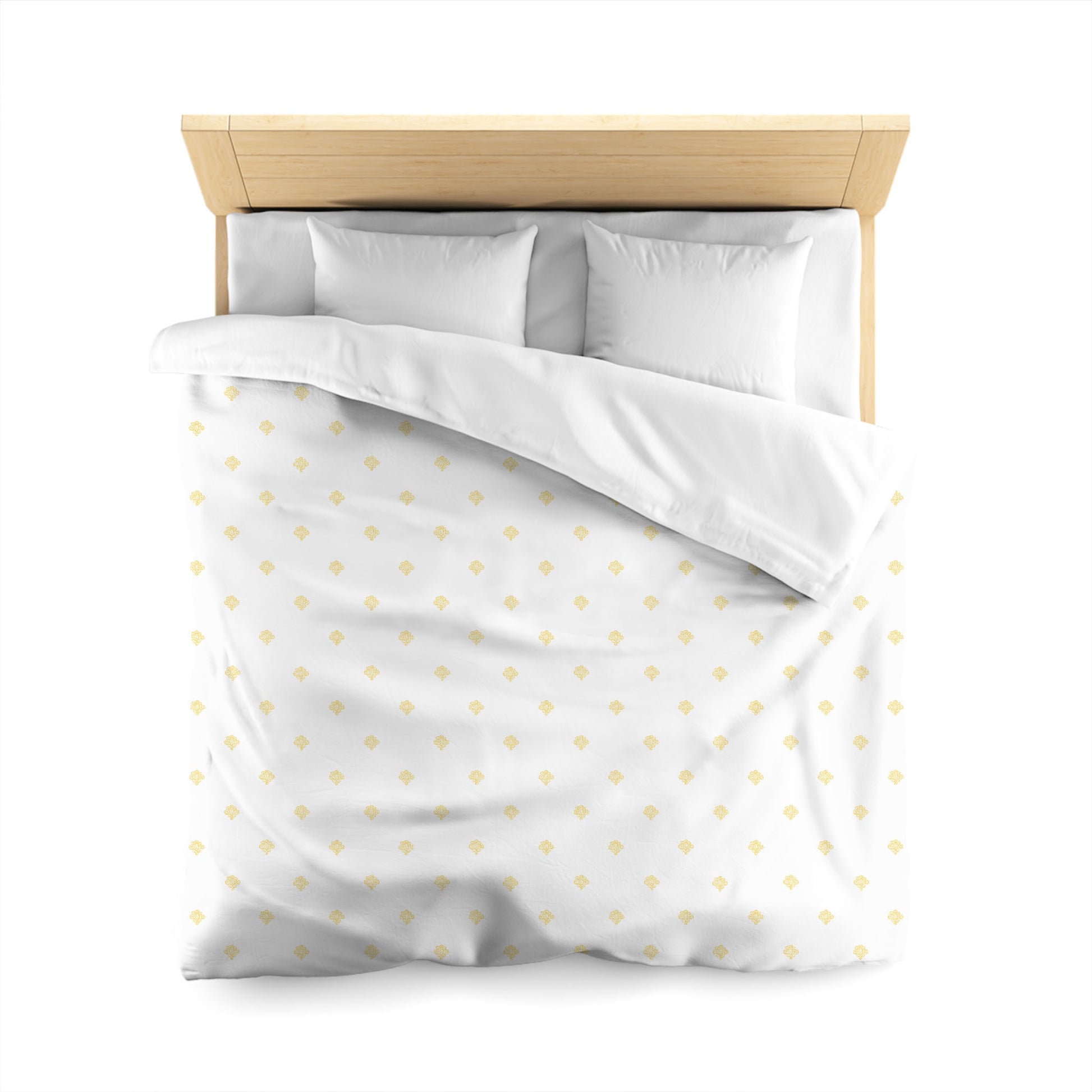 Off-white Cotton Sateen Duvet Cover, Yellow Hand-painted Swizzle Motif Print, CSDU-1381-171, Queen - 229 x 229 cm / 90 x 90 inches