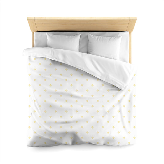 Off-white Cotton Sateen Duvet Cover, Yellow Hand-painted Swizzle Motif Print, CSDU-1381-171, Queen - 229 x 229 cm / 90 x 90 inches