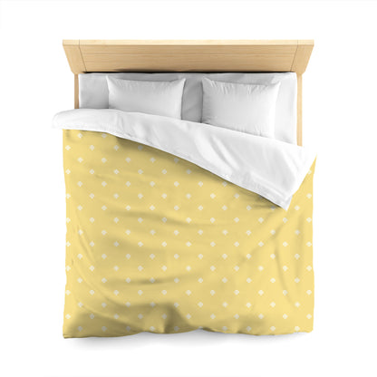 Yellow Cotton Sateen Duvet Cover, Off-white Hand-painted Swizzle Motif Print, CSDU-1381-172, Queen - 229 x 229 cm / 90 x 90 inches