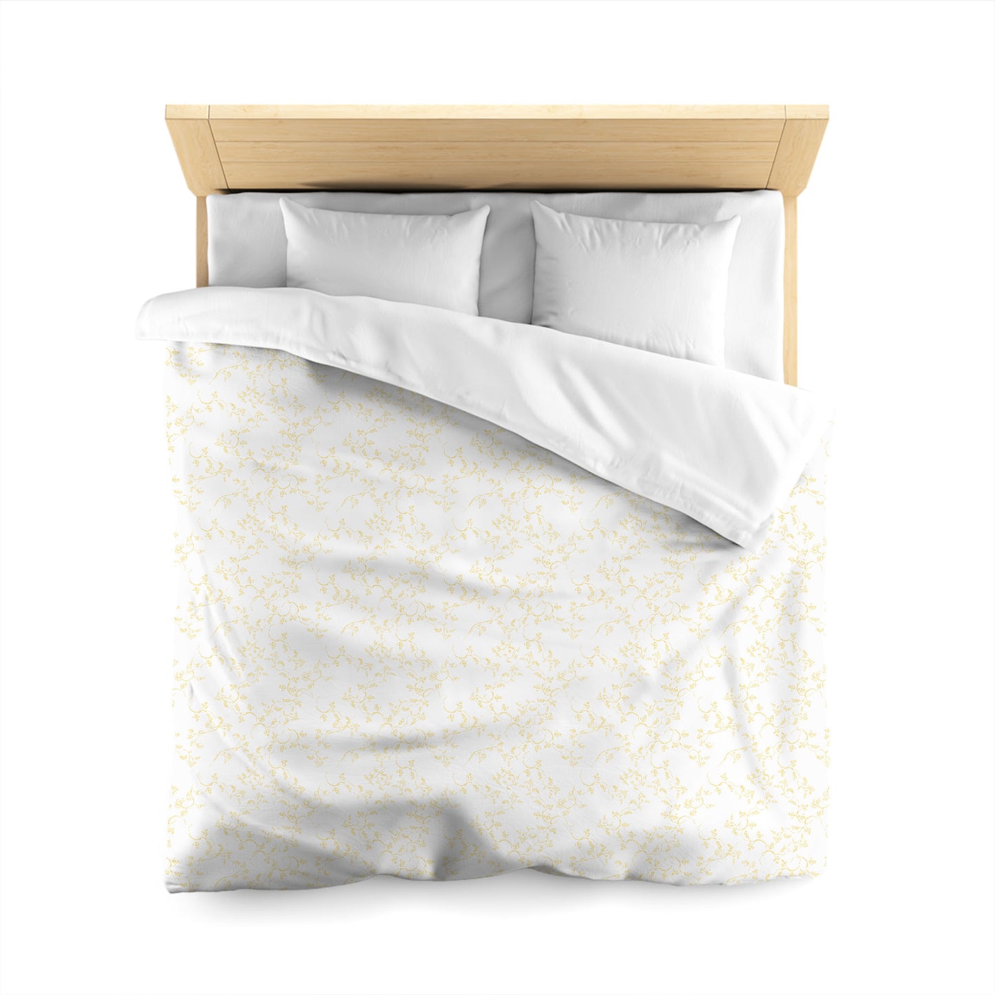 Off-white Cotton Sateen Duvet Cover, Yellow Hand-painted Vine Print, CSDU-1381-181, Queen - 229 x 229 cm / 90 x 90 inches
