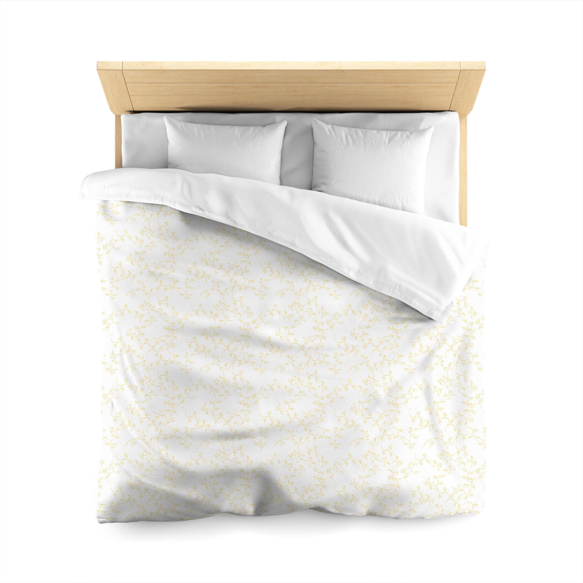 Off-white Cotton Sateen Duvet Cover, Yellow Hand-painted Vine Print, CSDU-1381-181, Queen - 229 x 229 cm / 90 x 90 inches