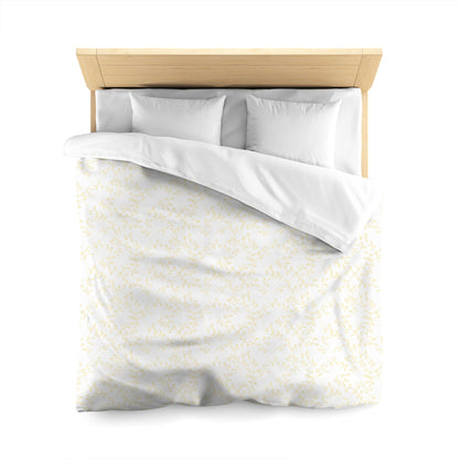 Off-white Cotton Sateen Duvet Cover, Yellow Hand-painted Vine Print, CSDU-1381-181, Queen - 229 x 229 cm / 90 x 90 inches